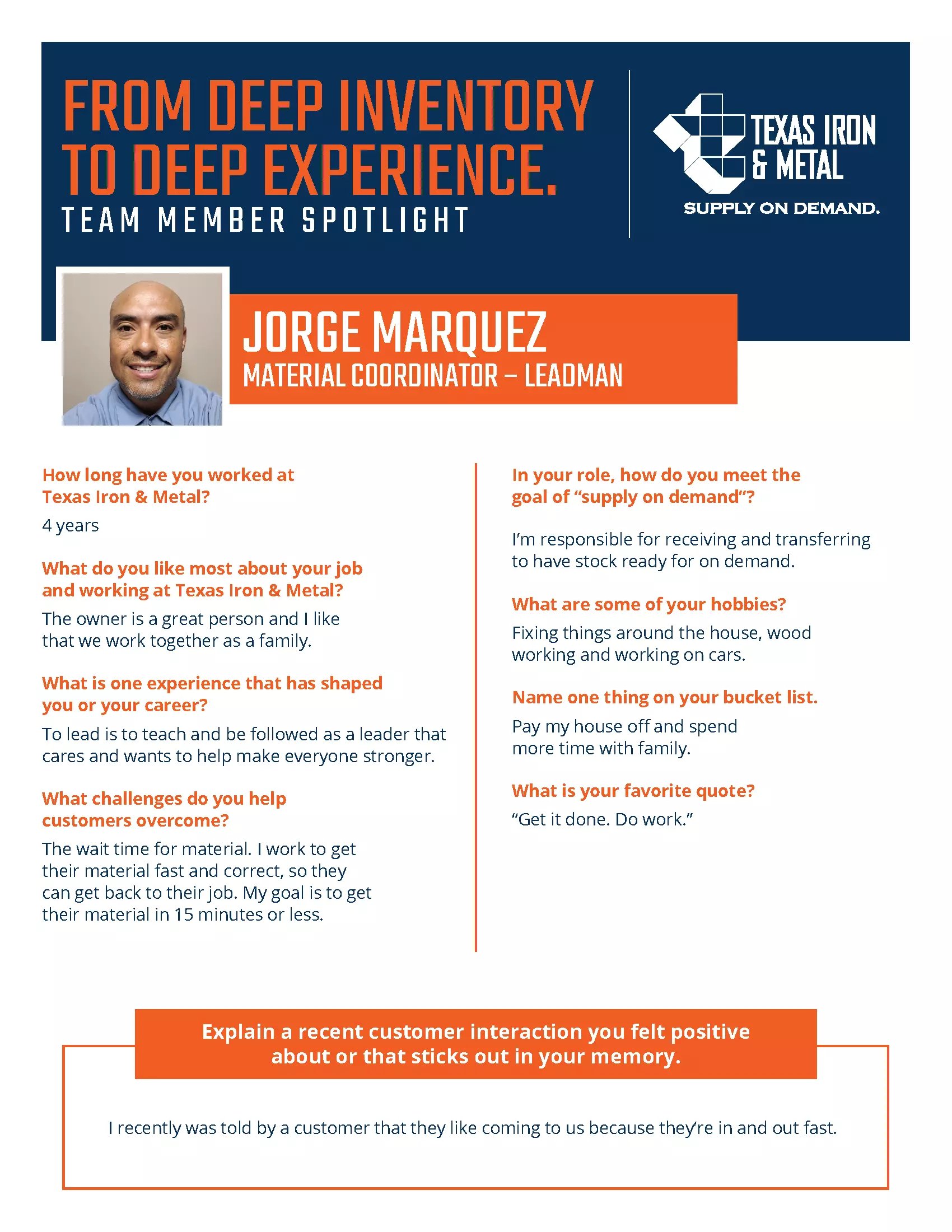 Meet Jorge Marquez | Team Member Spotlight | Texas Iron & Metal